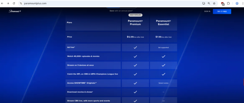 Paramount Plus Plans